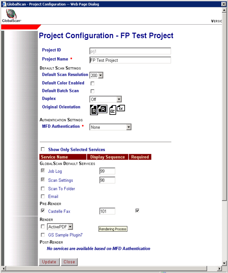 Screenshot of GlobalScan Project Conifiguration for Test Project
