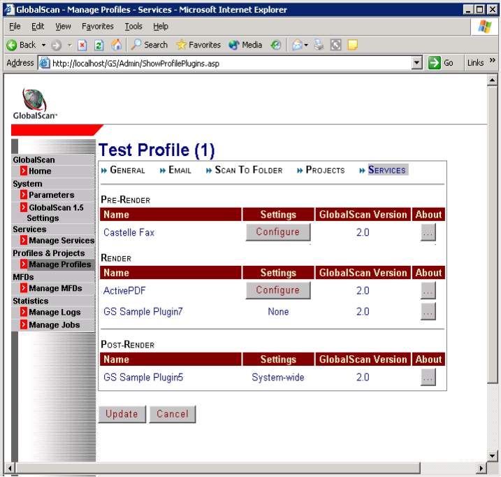 FaxPress service configuration screenshot